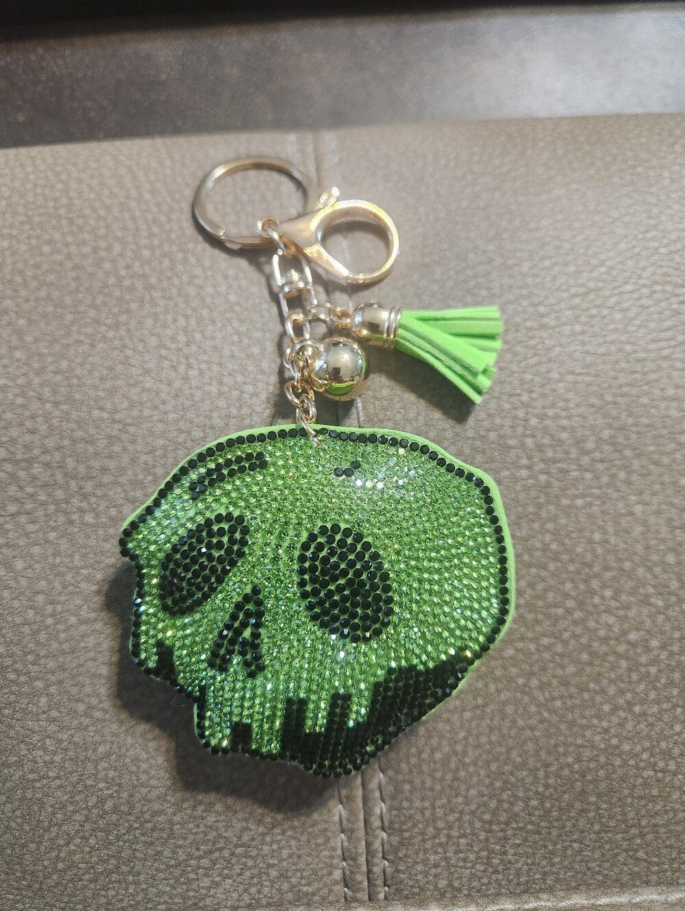 Green Rhinestone Skull Keychain /bag Charm